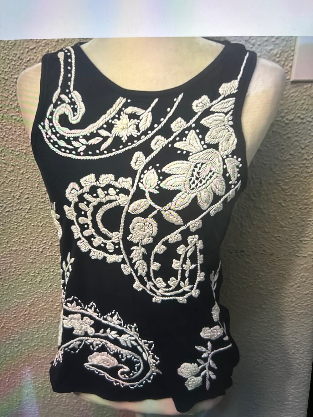Lucky Brand Floral Embroidered Blue/White Tank Top XS Dopamine Boho Festival